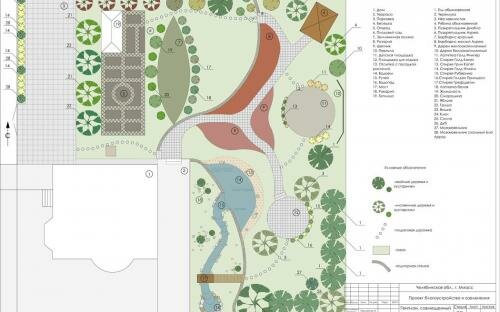 Цветной план со строениями и дорожками 