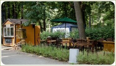 Столики и кресла под деревьями