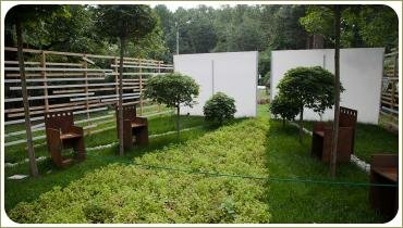 Ржавые стулья и линии сада