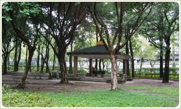 Лёгкая беседка. Парк Да-ань. Тайбей Беседка под деревьями на фоне лужайки