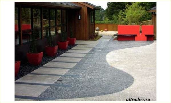Мощение площадок и дорожек и красный декор