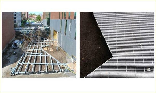 Процесс устройства дорожного покрытия из метллической решетки