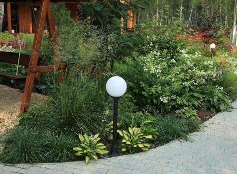 Хосты, астильбы, фонарь