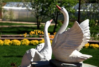 Сад с лебедями Скульптура лебеди в саду