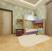 Детский уголок с кроватью Вид на детскую стенку с верхними антресольными шкафами