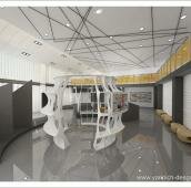 Вид на выставочный зал, серый глянцевый пол, белый высокий потолок