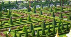 Версальские иллюзии в саду Нонг Нуч Стриженные бордюры и геометрические формы топиари в партерных конструциях с растениями различного окраса листва